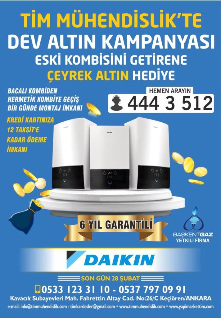 Tim Mühendislikte kaçırılmayacak fırsat. Eski kombisini getirene çeyrek altın hediye.Şubat ayı boyunca sürecek kampanya fırsatını kaçırmamak için elinizi çabuk tutun. Kampanya katılım son günü 28 şubattır.
#timmuhendislik #daikin #daikinkombi #fırsat