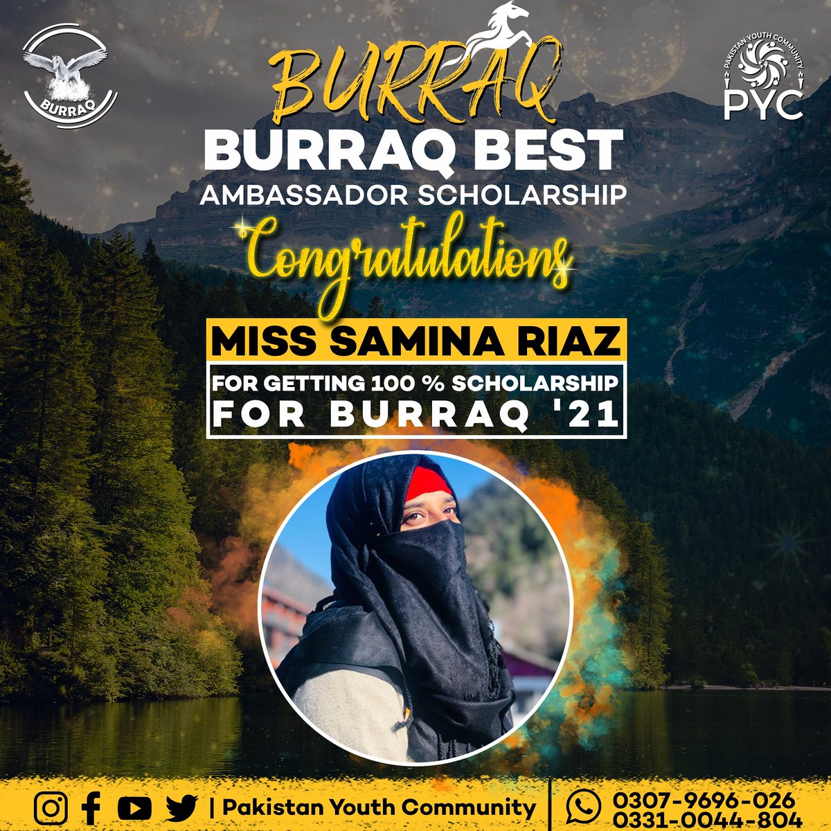 pyc_org's tweet photo. Pakistan Youth Community is pleased to announce best Ambassador scholarship .We congratulate Samina Riaz from Mandi bahaudin for getting 100% Scholarship for BURRAQ'21. 

Apply now !
📢Registration is open 
Link 👇🏻
https://t.co/LQVt1ByqFu

🔊Event Link 👇
https://t.co/KwESL7eBls https://t.co/fYeEskYDEE