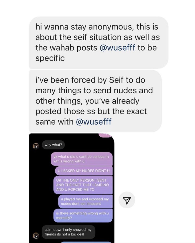 rezaxk's tweet photo. TW RAPE SEXUAL ASSAULT 

im begging you to rt this. someone named seif has raped, assaulted, and leaked multiple. he is so fucking sick and deserves jail but he is still free. please bring attention to this. 
for more info check kuwaitcxnfessions and kuwait.d.rama on ig https://t.co/TjFbjngJNg
