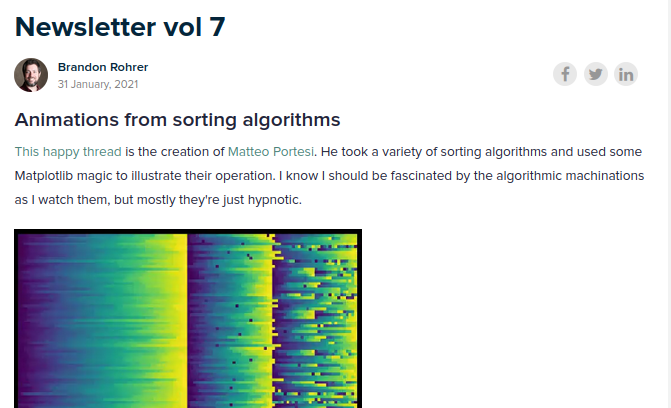 E2eMl's tweet photo. Office Hours vol 7
https://t.co/5kSMJGnH1Z
Featuring
  Animated sorting algorithms
  The art of the one on one meeting
  Shared slides for teaching neural networks
  Intro to Python course https://t.co/fEbYZ21dAE