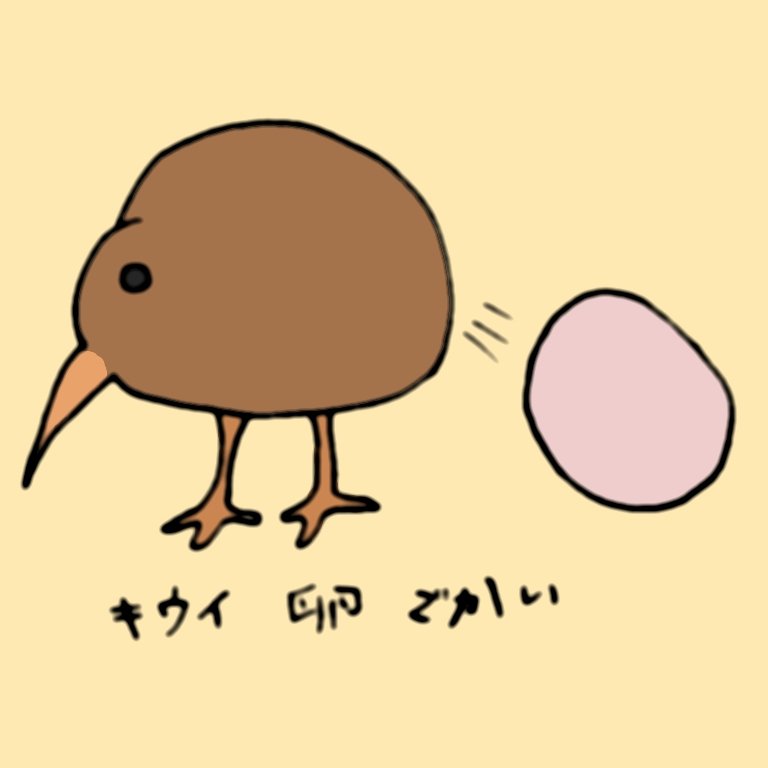 2dうさぎ 今日のらくがき キウイフルーツの名前の由来にもなった飛べない鳥キーウィ 飛べない上に鳥目 夜行性 だから目が悪いけど代わりに嗅覚が鋭いんだって ちなみに卵の大きさは体重の もあるよ らくがき いきもの 雑学 キーウィ T