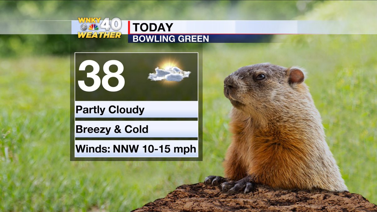 KristyStewardWx's tweet photo. #PunxsutawneyPhil predicted more winter and today will certainly feel like winter! We'll have a lot more sunshine today than yesterday, but temperatures will only be a few degrees warmer in the upper 30s. Breezy NNW winds keep our wind chill values in the mid 20s. https://t.co/XGFfkcENs7