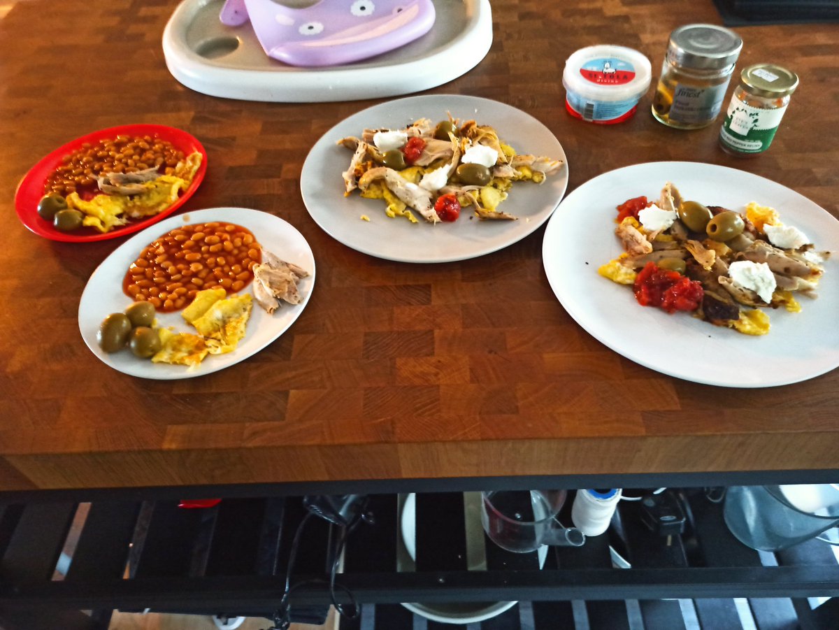 Leftover chicken from last nights dinner for lunch. Elevated with the addition of some omelette, olives <a href="/StTolaCheese/">St Tola Goat Cheese</a> and <a href="/evesrelish/">Eve's Leaves</a> 👌...and beans for the kids 🙄😂