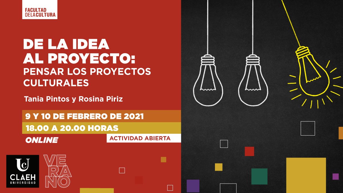 #UCLAEHverano ☀️ | Taller online, sin costo:  De la idea al proyecto: pensar los proyectos culturales. A cargo de Tania Pintos (<a href="/TanTatus/">Tania Pintos</a>) y Rosina Piriz (@rosina_piriz).

🗓️ 9 y 10 de febrero
🕖 de 18 a 20 hs.
📍Zoom

Inscripciones en 👉 ow.ly/u4rR50DnFuj

Les esperamos!