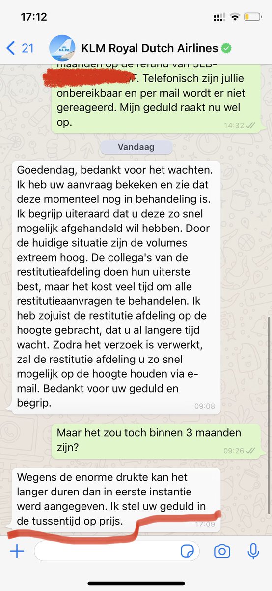 Vissermj86's tweet photo. Belachelijke ‘service’ #KLM gewoon na 3mnd worden afgepoeierd met ‘ik waardeer uw geduld.’ 

Na 9mnd is Corona geen excuus meer, dat heet je afdeling niet op orde hebben....

#slechteservice #klm #vouchers #geenklmmeer #nietgoedgeengeldterug https://t.co/tOmq9JgFSV