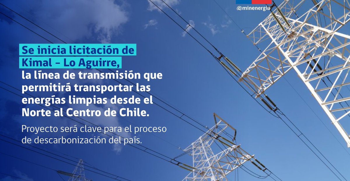 fjlopezd's tweet photo. @coord_electrico inició la licitación de la línea de transmisión Kimal-Lo Aguirre, proyecto fundamental para el plan de descarbonización de nuestro país 🇨🇱✅

Esta obra de 1500km de extensión, permitirá transportar energía limpia desde el Norte al centro de 🇨🇱👏🏻 https://t.co/5rraOdSa37