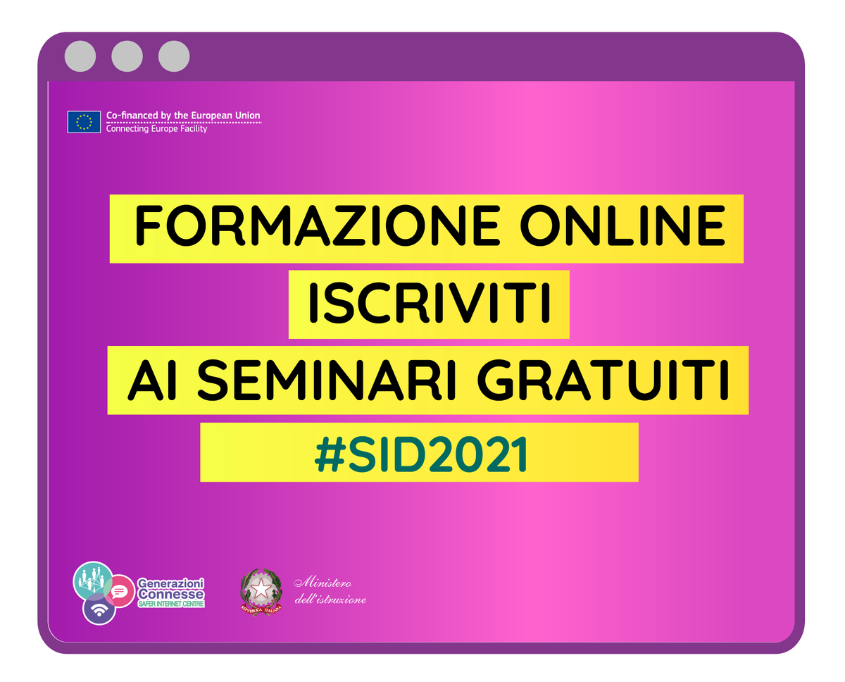 SaferinternetIT's tweet photo. Il giorno del #SaferInternetDay seguite i nostri tre seminari dedicati la giornata della sicurezza in rete. 

Martedì 9 febbraio dalle ore 11.30

#SID2021 

Scoprite di più!➡️ https://t.co/sjYHJKhvc5 

@safeinternetday #CEFTelecom #ConnectingEurope https://t.co/dC3v2r3yjw
