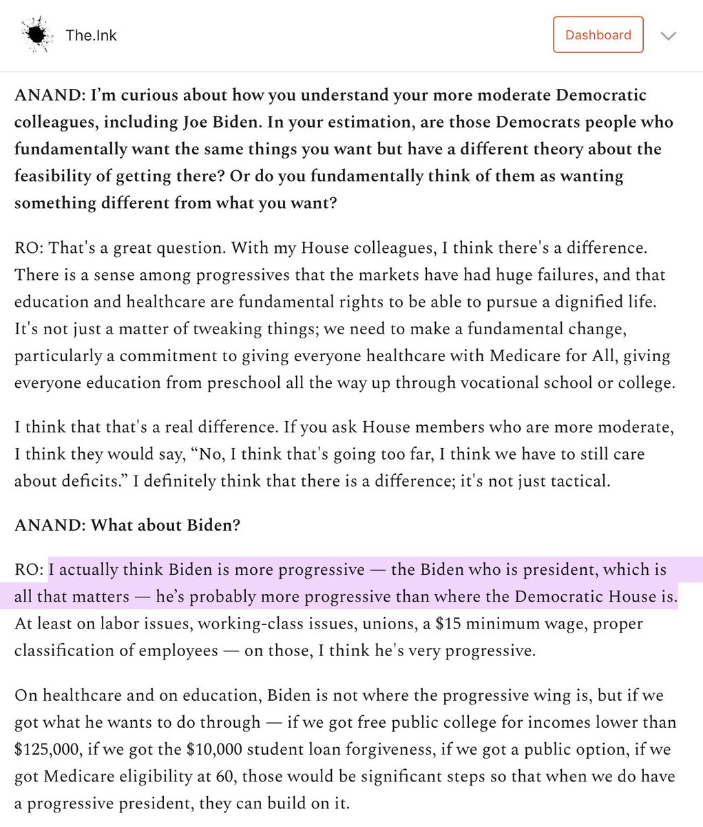 . @RoKhanna suggested that  @POTUS may prove more progressive than the Democratic House, which is interesting coming from a progressive member. https://the.ink/p/rokhanna 