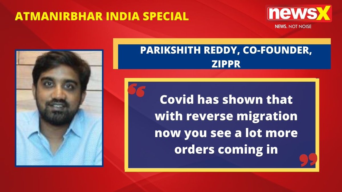 #AtmanirbharIndiaSpecial 'Covid has shown that with reverse migration now you see a lot more orders coming in.': Parikshith Reddy, Co-founder, Zippr (<a href="/parikshithreddy/">Parikshith Reddy</a>) speaks to #NewsX
<a href="/UdayPratapSingh/">Uday Pratap Singh</a> <a href="/anuragbatrayo/">Anurag Batra</a>
