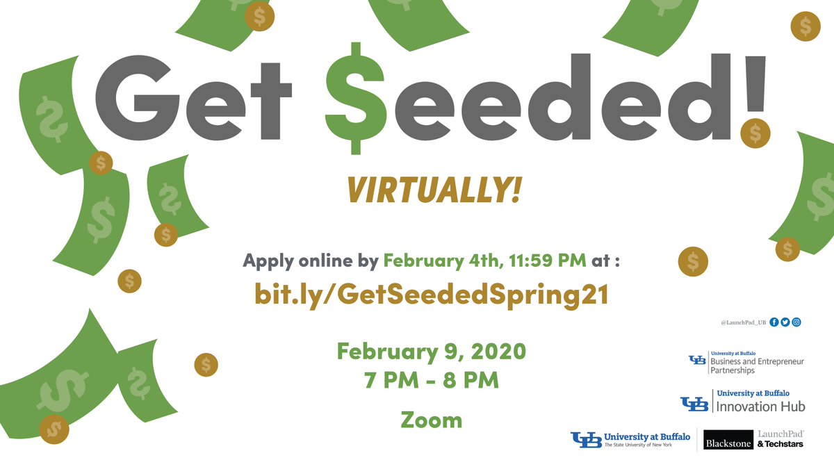 Do you need funding to get your idea off the ground? Apply for our February Get Seeded! Competition to pitch your idea and earn seed money. Apply by 2/4 at 11:59 PM at bit.ly/GetSeededSprin…

 #UBuffalo #BXLaunchpadTS