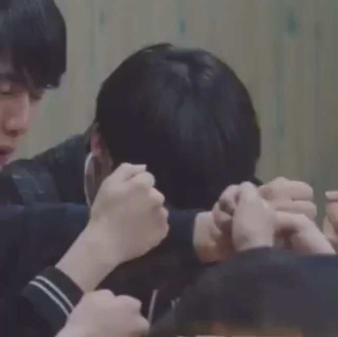 he removed his bangs to see whats happening and put them back again im- 