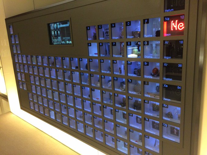 Rainmaker1973's tweet photo. The first thing you notice when you walk into Bill Gates’s private office, just outside Seattle, is a wall-size installation of the periodic table with a sample of each chemical element in its own glass-fronted vitrine [source: https://t.co/JIGpY65Wkj] https://t.co/a48h9LJwzQ