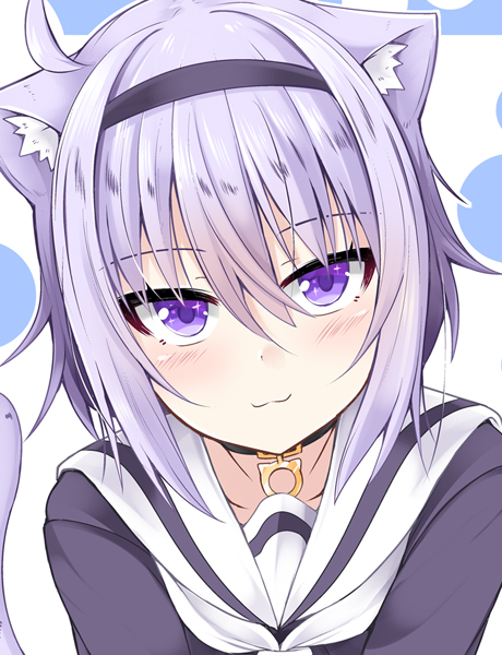 nekomata okayu 1girl solo animal ears cat ears tail purple eyes purple hair  illustration images