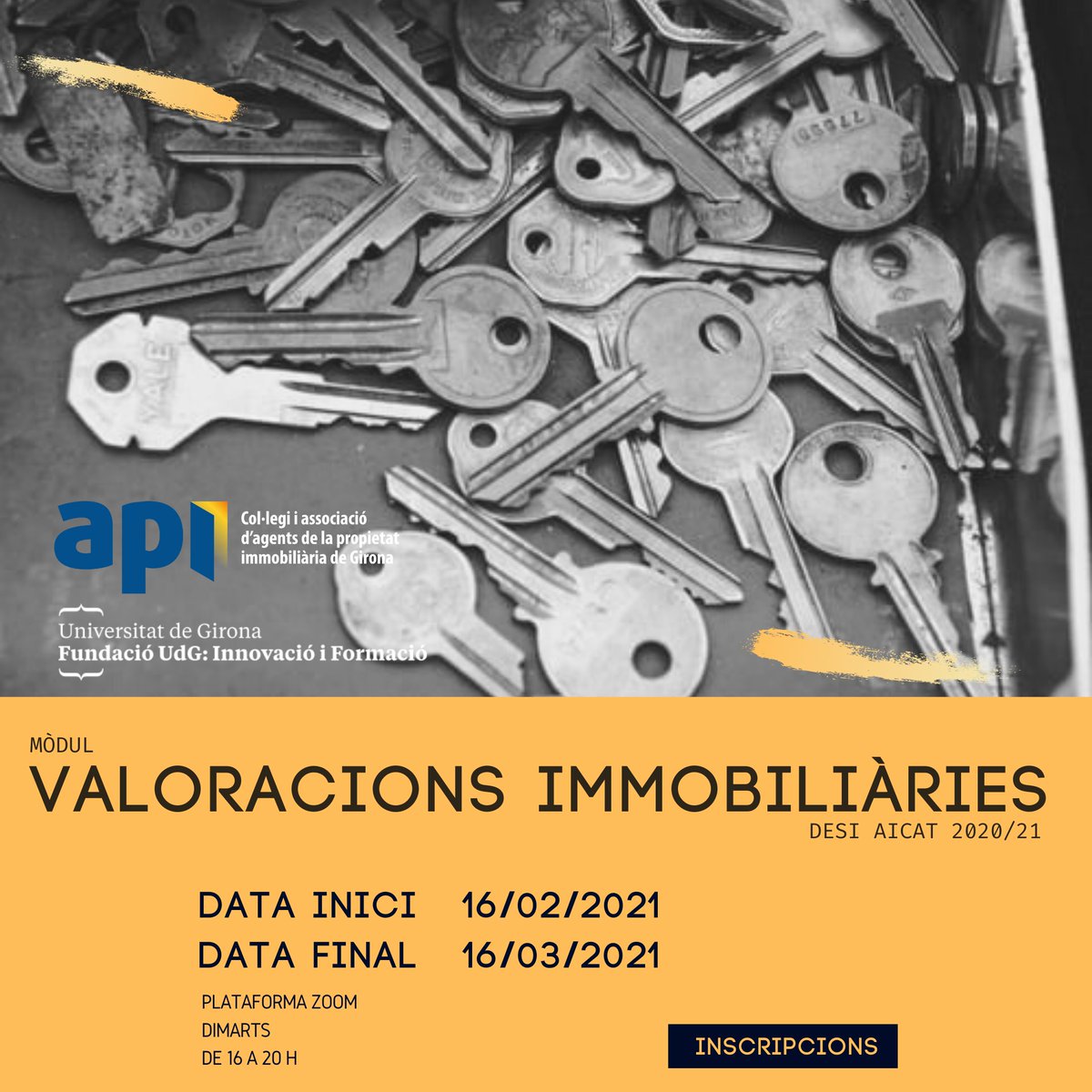 apigirona's tweet image. Reserva la teva plaça al mòdul del #DESIAICAT de la @fundacioudg sobre  #ValoracionsImmobiliàries. Mòdul imprescindible pel dia a dia dels professionals API. 

Inici: 16/02/2021
Horari: de 16 h a 20 h
Dies: dimarts
ℹ️  buff.ly/38NKUHg

#formacióAPI #apigirona