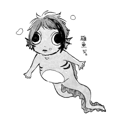 ずっと怒られるかな～て思って描かなかったけど、リチの稚魚とか魚寄りだったらいいな～て思ってた(魚顔注意) 
