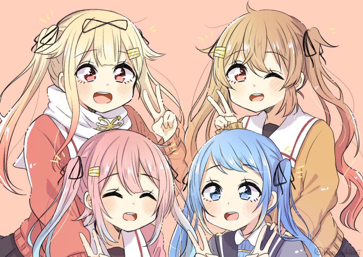 harusame (kancolle) ,murasame (kancolle) ,samidare (kancolle) ,yuudachi (kancolle) 4girls twintails multiple girls blue hair red eyes long hair pink hair  illustration images