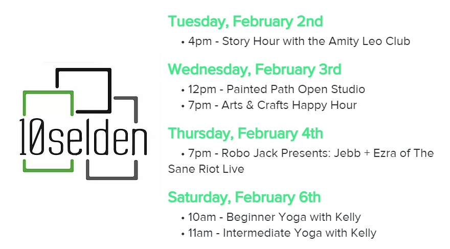10selden's tweet photo. Check out our events this week!

---
#10selden #yogaathome #concertsfromhome #artsandcrafts #VirtualEvents #newhaven #virtualworkout #virtualconcert #virtualhappyhour #freeevent #Connecticut https://t.co/BnK4hlxwuK