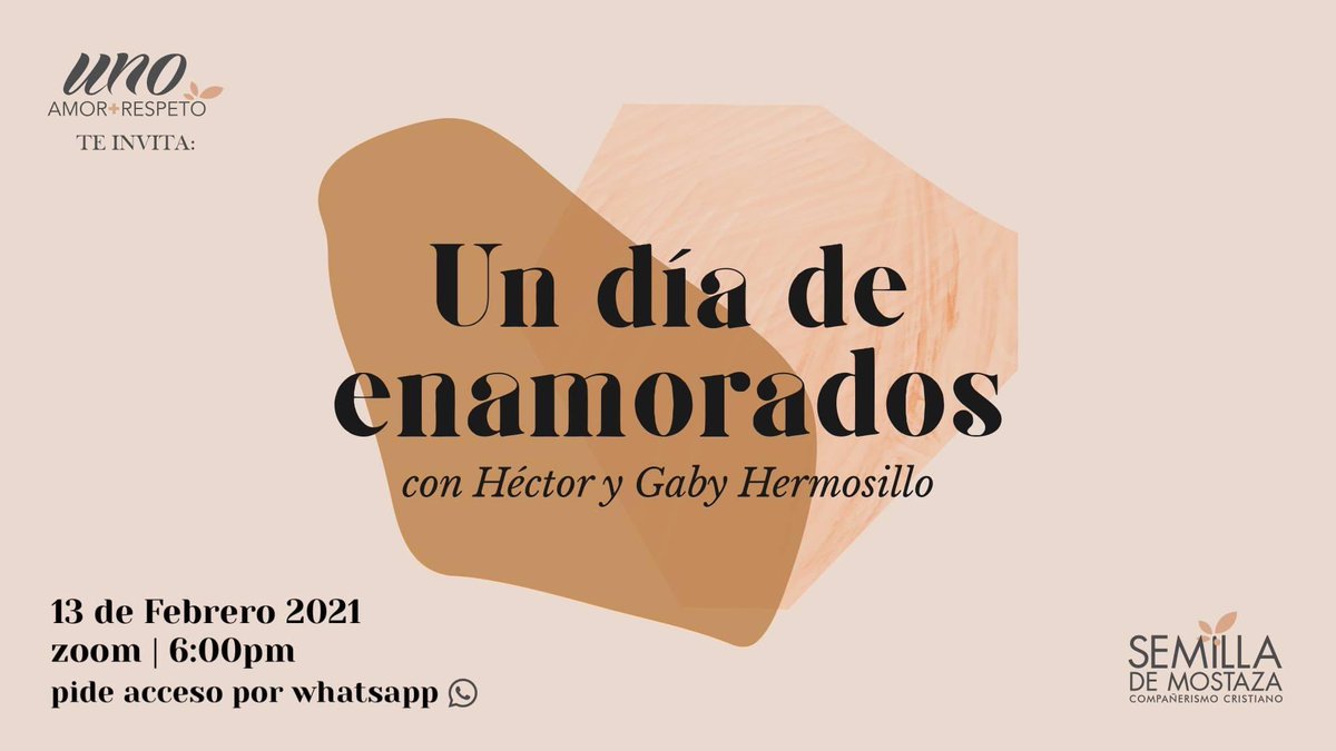 Este 13 de febrero a las 6:00pm tenemos una reunión muy especial para matrimonios. 
Para inscribirse manda un mensaje por whatsapp al +52 5552771427
¡Los esperamos!