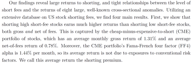 21/ Back to my original point: The academic research on the outperformance of shorting the most expensive basket is deep and compelling. Here are a few snippets from just two papers, which show that on average, the most shorted basket has outperformed by 1.3% gross PER MONTH.