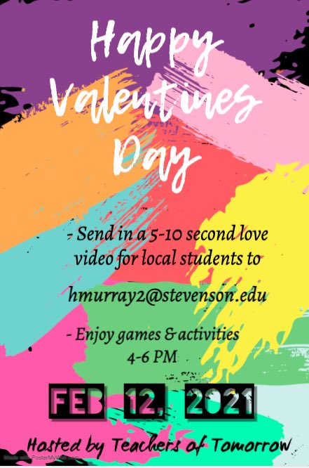 Join TOT in sending local students love and encouragement videos! You can also hang out and enjoy some virtual games! Videos due by February 12th! Spread the love! 💓💓💓