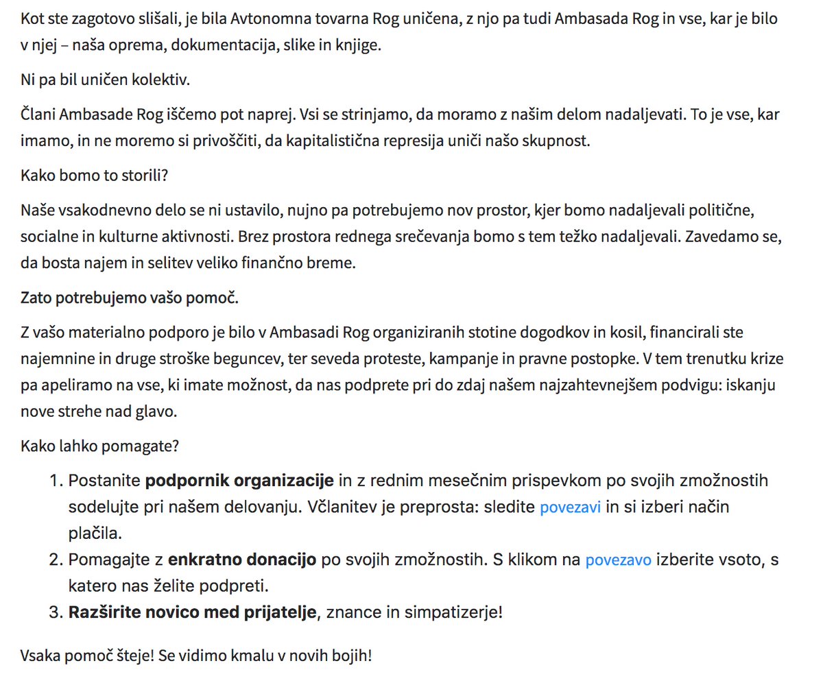 Ekipa Ambasade Rog potrebuje vašo pomoč, da po Zokijevem uničevalnem pohodu ponovno zažene dnevne dejavnosti. Preberite, delite, in prispevajte po svojih zmožnostih! doniraj.ambasada-rog.si