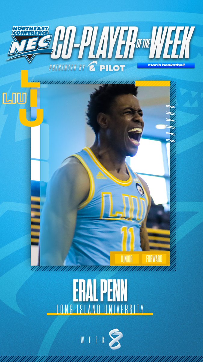 🏅#NECMBB Co-Player of the Week 🏅

👉Eral Penn, <a href="/LIUAthletics/">LIU Athletics</a> 

🗒️Penn comes off a dominant week that saw him average 20.7 ppg &amp; 11.3 rpg. He shot 67.6% from the field &amp; was 4-4 from 3P range. Penn was named co-MVP of the Battle of Brooklyn.

✨presented by <a href="/PilotPenUSA/">PilotPenUSA</a> ✨