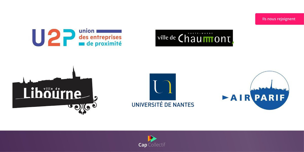 Deux nouvelles collectivités, une université, une organisation professionnelle et une association rejoignent la communauté Cap Co pour leurs projets participatifs🙂

Petite mention à la ville de Libourne qui devient officiellement notre 80ème collectivité cliente 🚀