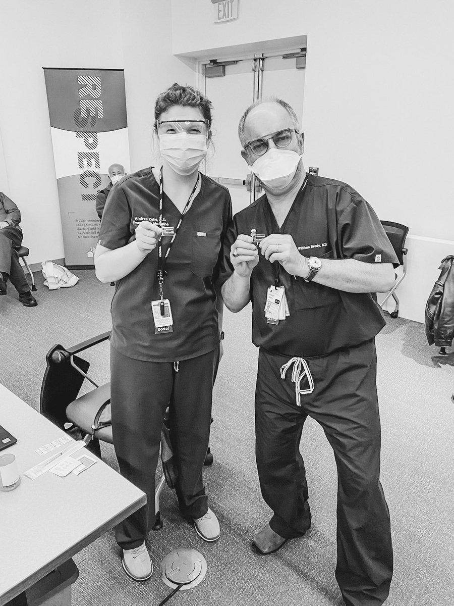 Dr. Brady and PGY2 Andrea Zeke helping out at the COVID vaccine clinic today! #uvaem #CovidVaccine #GetVaccinated #healthcareheroes