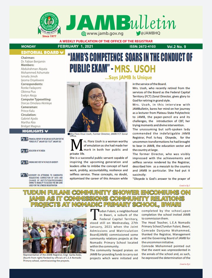 UNILORIN893FM's tweet photo. Front Page of #JAMBulletin for this week

#JAMB
#EnhancingAcademicExcellence https://t.co/VOHiB5eUlB