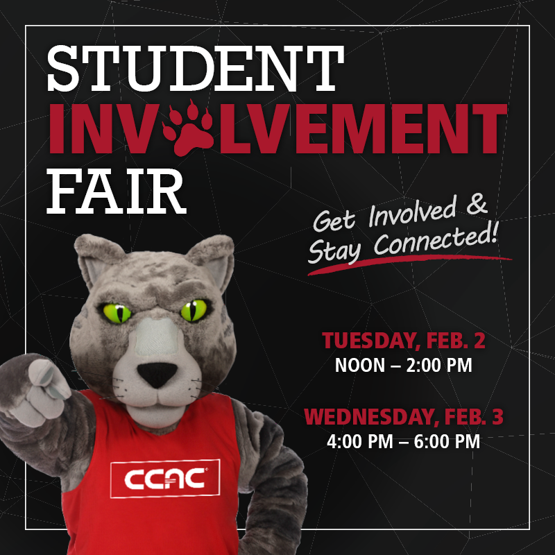 CCAC's tweet photo. Don't forget that the Student Involvement Fair starts today (2/2) at noon!

Get involved, stay connected, and have fun! Register here: https://t.co/PfCiDc8KyU

#Clubs #ActivityFair #ClubFair #GetInvolved #StudentLife https://t.co/a27eoN0ukE