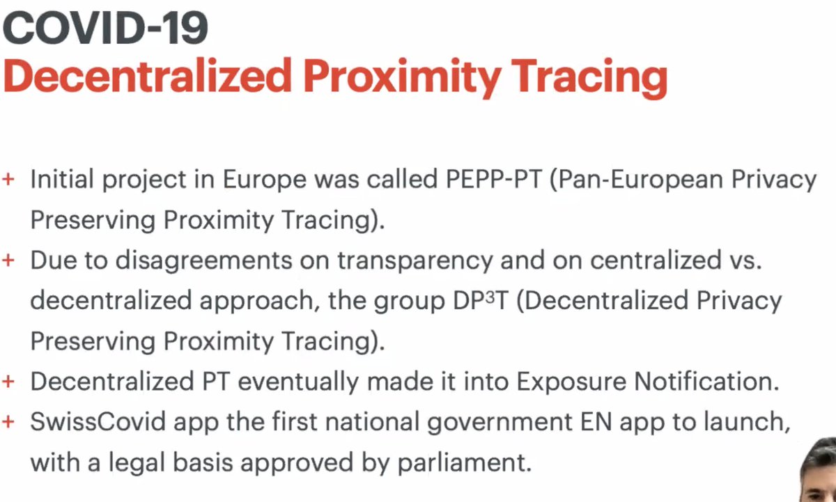 Started initial project in Europe PEPP-PT, but some people wanted to build something completely transparent and decentralised (DP3T) -- made it into the Apple/Google covid app, and was the first national government EN app to launch