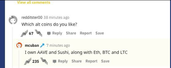 Man of great taste <a href="/mcuban/">Mark Cuban</a> 

$AAVE $SUSHI.