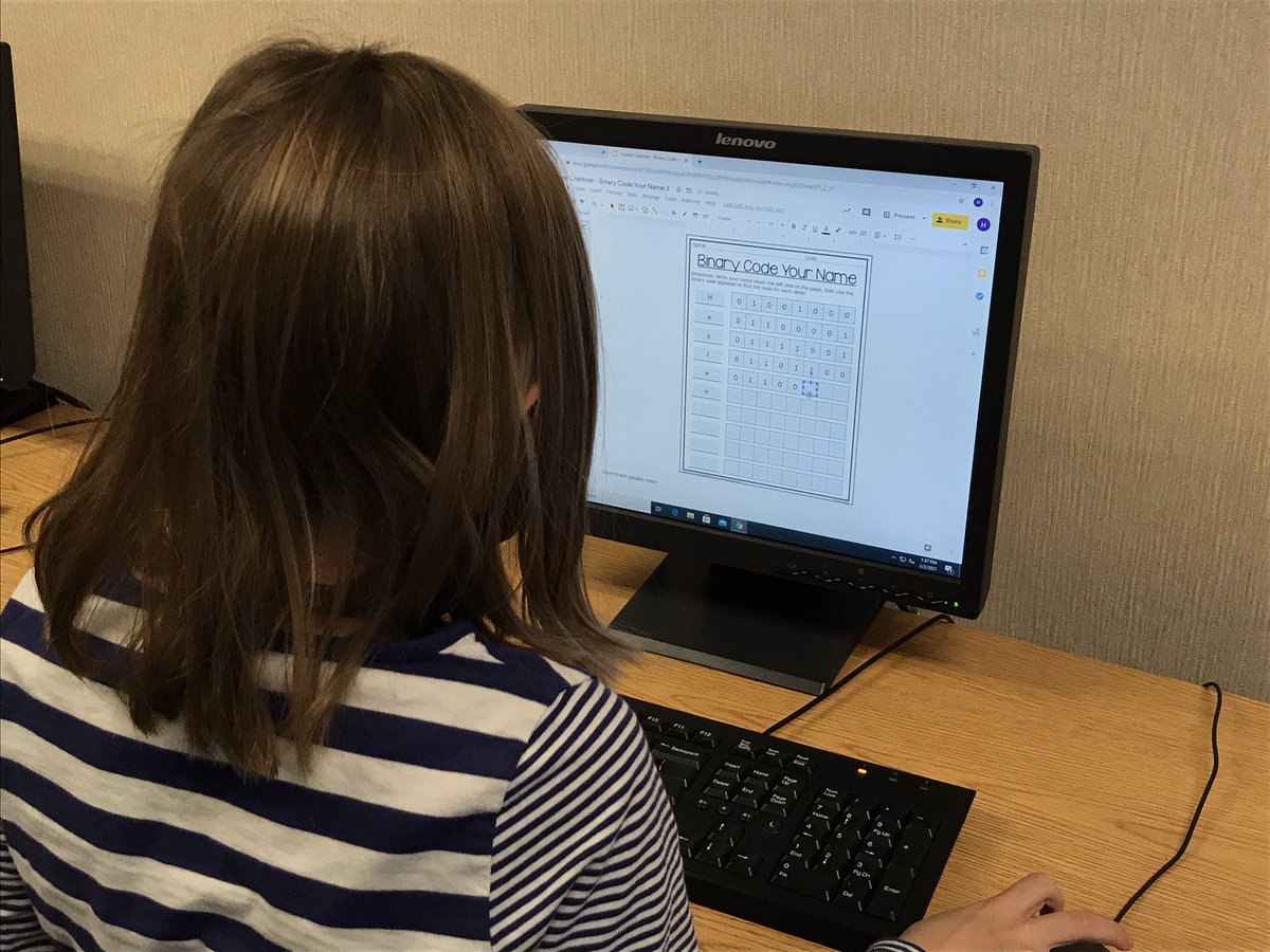 MissSchurr's tweet photo. 3A writing their name in #binary code then creating a digital binary bracelet! #techclass #3rdgrade #sldmfishers https://t.co/fi494bAvYt