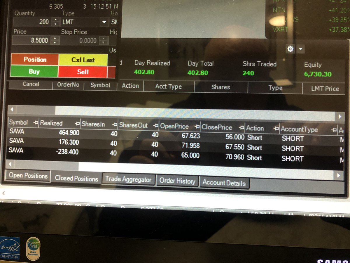 f1teamboss's tweet photo. $402 - $5 fees = $397 NET PROFIT shorting $SAVA https://t.co/ke5Ijnj77p