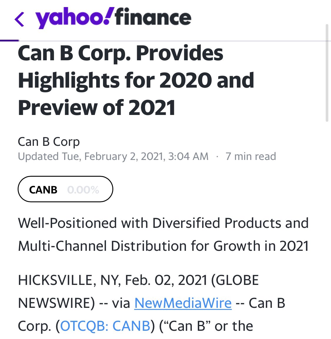 CanBCorp's tweet photo. Can B Corp. Provides Highlights for 2020 and Preview of 2021 
#Health and #Wellness #Stock News - Can B Corp․ (OTCQB: $CANB) 
https://t.co/bXqdz8gcRJ https://t.co/n2kAPIOtCj
