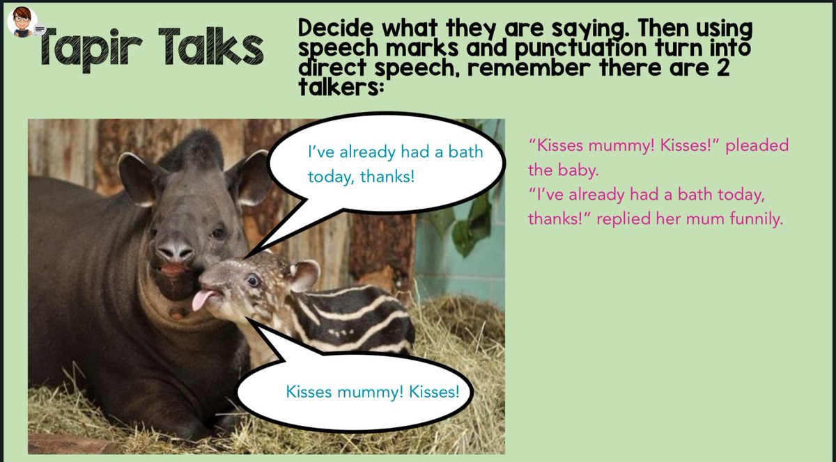 Darnley_Primary's tweet photo. P6 have looking at direct speech as this is a focus of their new model text and today had great fun with Tapir Talks @litforalllb 🌟 https://t.co/zNNUJceS3a