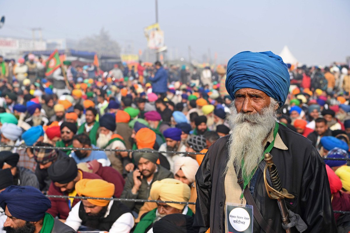 simran's tweet photo. Indian farmers are leading the biggest protest in human history. 

They are demanding dignity and justice in the face of increasingly harsh policies that favor corporations. 

It's inspiring to see them protest with such vigor and resolve.   #FarmersProtest https://t.co/Z9Ludatpsb