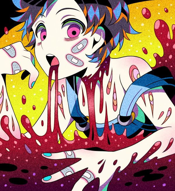GrimoireHorror's tweet photo. This the art of 'Aela' on Pixiv and the body horror is real in the most playful style of childlike animations - they're melted as butter on the stove or sliced as sushi! I winced as I viewed their artwork and that's some experience...
#BodyHorror #HorrorArt #BodyShock #EroGuro https://t.co/s0j6isub7v