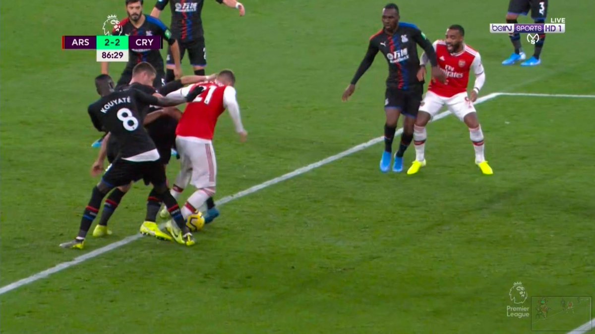 1. Arsenal 2-2 Crystal Palace in one of our most infamous games in recent years, Sokratis scores the “winner” in the 86th minute just for it to be ruled out by VAR for a “foul” by ChambersChambers himself is clearly fouled by THREE players himself here...