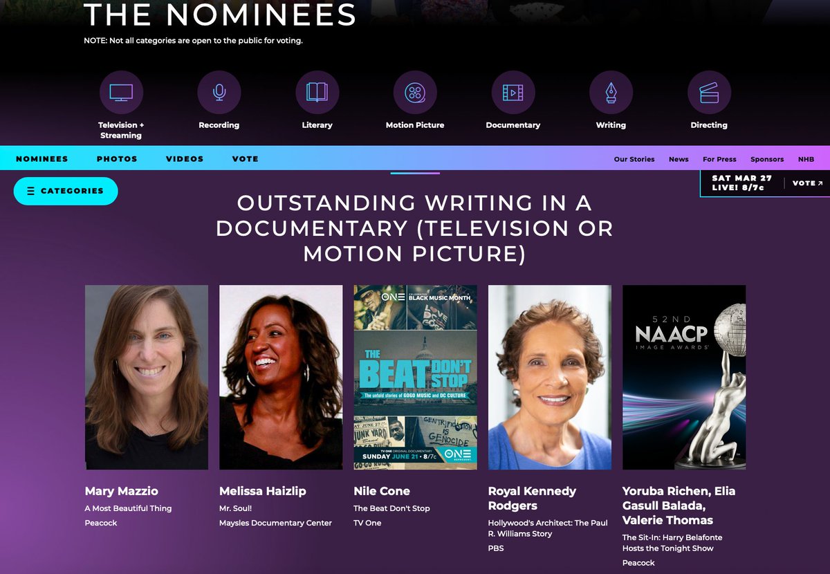 @marymazzio was just nominated for an @naacpimageaward. @arshaycooper was also nominated for an @naacpimageaward for Outstanding Literary Work