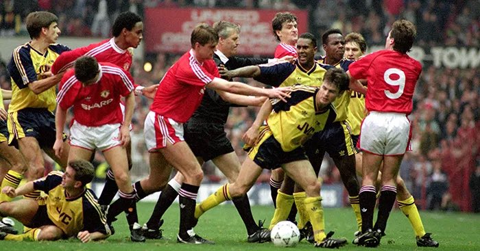 11. The original Battle of OTWhilst trying to hold a 1-0 lead, a fight breaks out between both teams, with both subsequently punished by the FAHowever, Utd are only docked 1 point whilst we are docked 2Disgrace by the FA, fortunately we still went on to win the league..