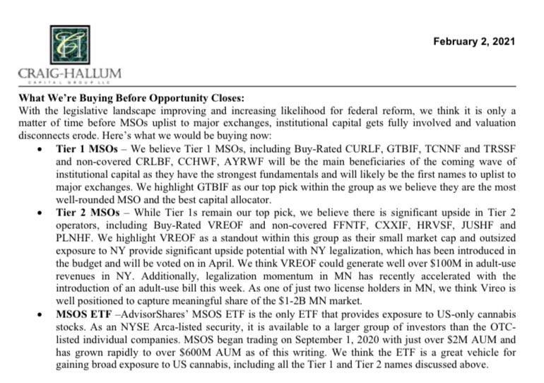 AllanJ365's tweet photo. “We highlight $VREOF as a standout within this group as their small market cap and outsized exposure to NY provide significant upside potential with NY legalization, which has been introduced in the budget and will be voted on in April.”  

#Cannabis #MSOS 🇺🇸 via @B_Funk_ 
#VREO https://t.co/EpzgPEE3Mo