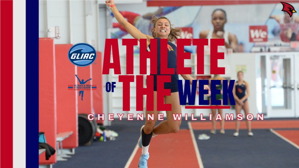 svsuathletics's tweet photo. Congratulations to Cheyenne Williamson on being named the @GLIACsports Women's Field Athlete of the Week and 
@USTFCCCA National Athlete of the Week after her record-setting performance over the weekend

@SVtfxc 

https://t.co/zKY9AQqBfq https://t.co/1vDXhsnVtO