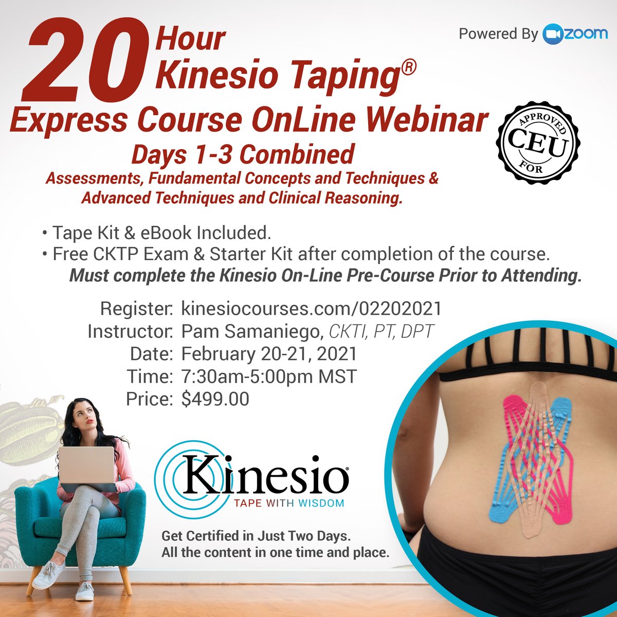 We still have space available, they are filling up fast.  Put your keys down , you do not have to drive do take our 2 day course, stay in the comfort of your home.
Register: kinesiocourses.com/02202021
#kinesiotape #painrelieft  #advancetaping  #online #certification
#tapewithwisdom