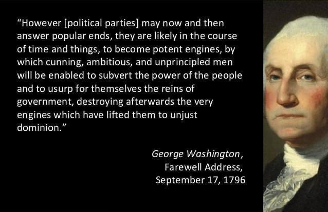 MiddleParty2022's tweet photo. "However [political parties] may now and then answer popular ends, they are likely in the course of time and things, to become potent engines, by which cunning, ambitious, and unprincipled men will be enabled to subvert the power of the people...” 
@RepHerrin @MayorHerrin https://t.co/c31Y6PPOP5