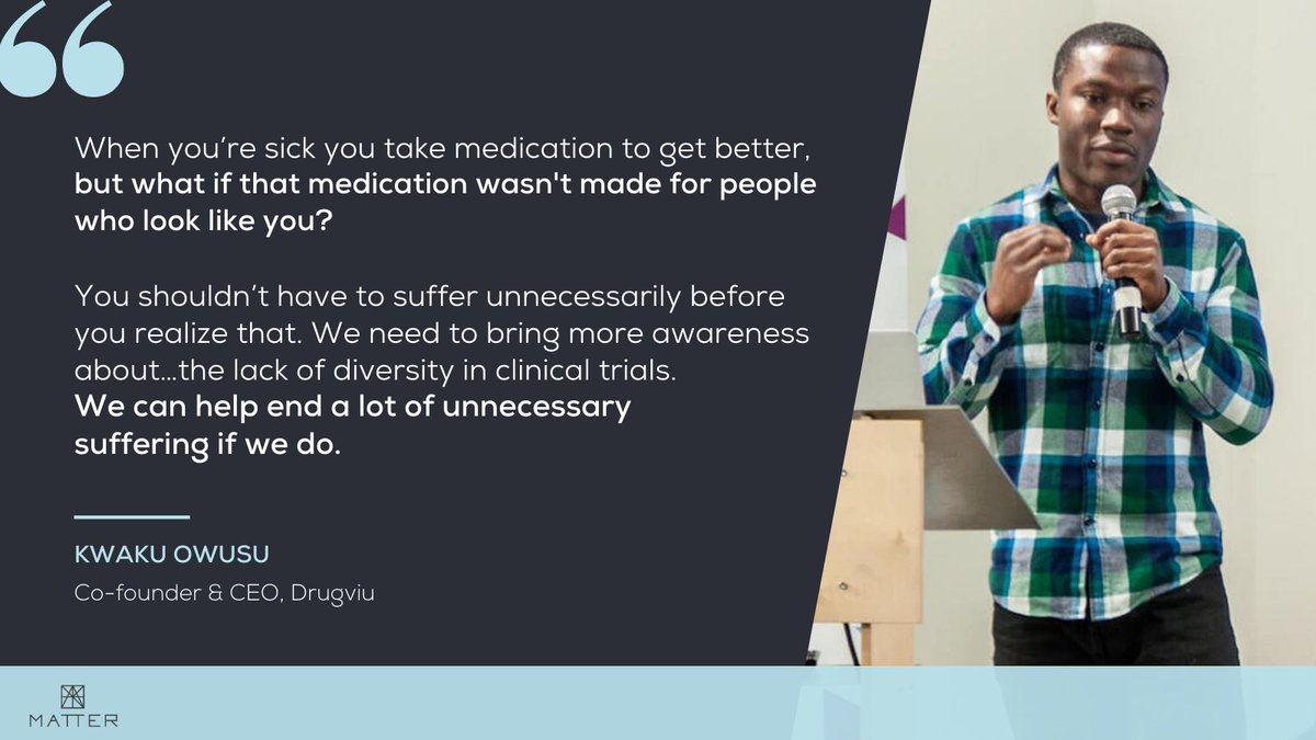 MATTERhealth's tweet photo. Learn how Kwaku Owusu, CEO and co-founder of #MATTERstartup @drugviu, is helping diverse populations find medicine that actually works for them: https://t.co/ESg4svoOIY https://t.co/ODFw5dDp7h