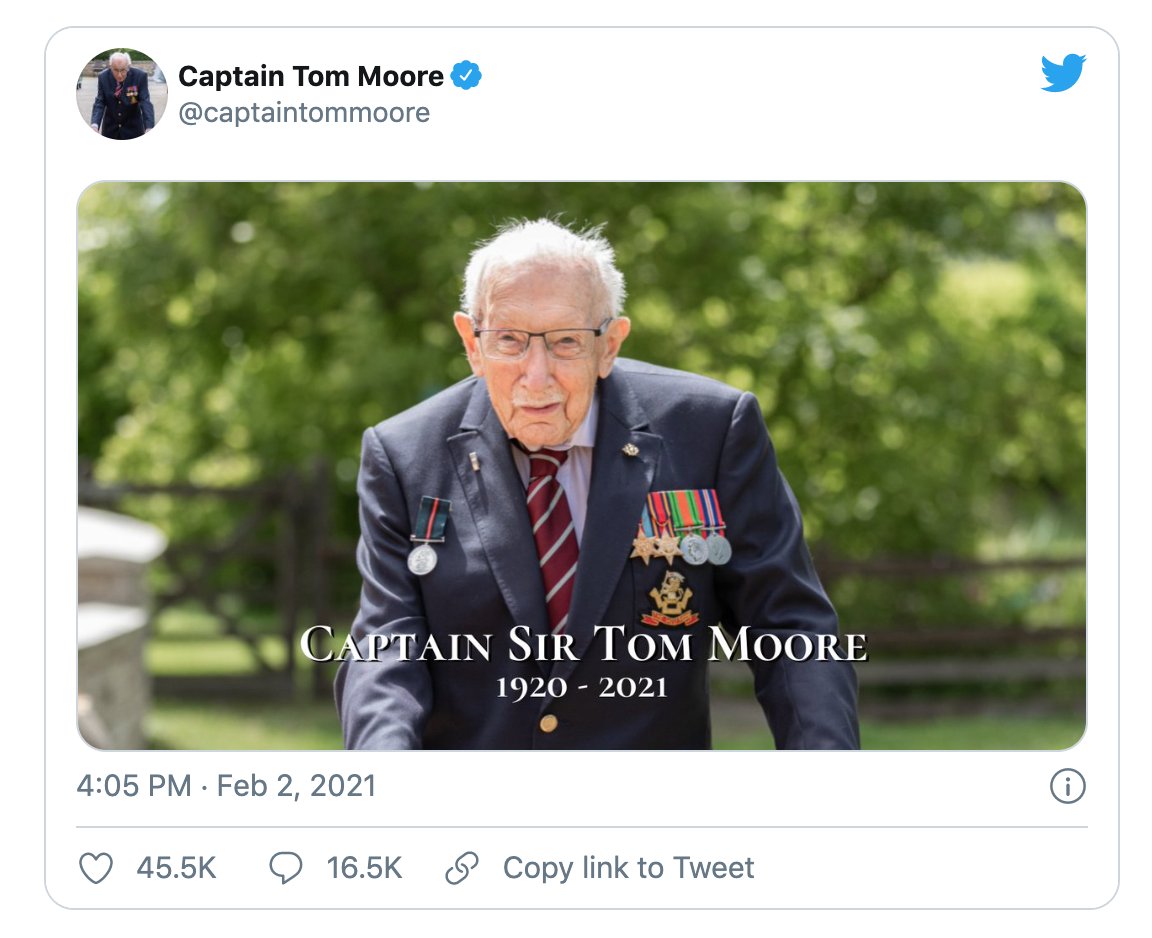 Here is the powerful message Captain Tom's family tweeted from his account