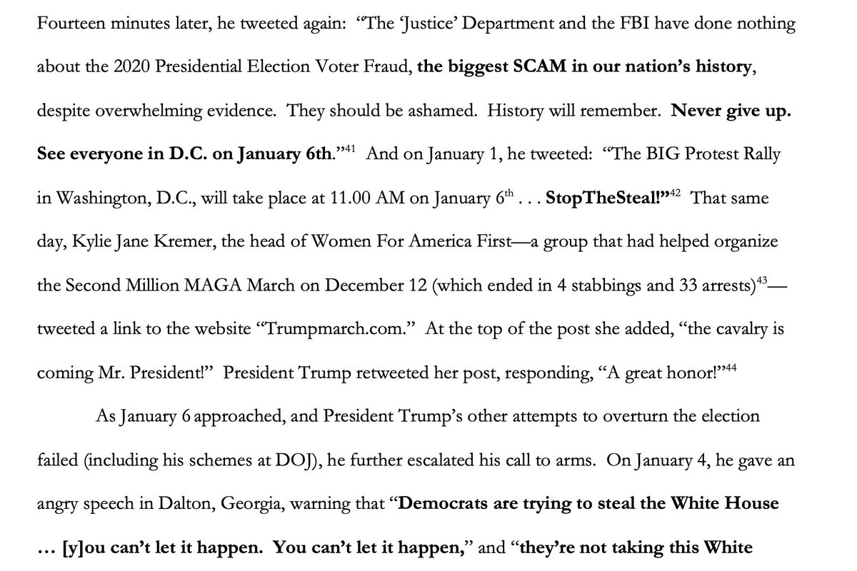 The Statement Facts is readable and thorough, covering how:Trump made clear before the election he wouldn't accept any result unless he was the winnerHe pressured and extorted state officials and the DOJ to flip the election for himHe incited the riot. Examples:7/