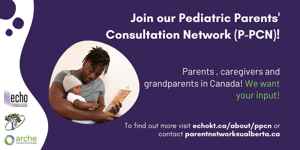 Shannon Scott (@echoktresearch) on Twitter photo Parents and grandparents in Canada! We want to hear your voices!
Email parentnetwork@ualberta.ca or visit echokt.ca/about/ppcn to find out how you can join our online Pediatric Parents’ Consultation Network (P-PCN).
No experience is necessary.
Please share widely! Parents and grandparents in Canada! We want to hear your voices!
Email parentnetwork@ualberta.ca or visit echokt.ca/about/ppcn to find out how you can join our online Pediatric Parents’ Consultation Network (P-PCN).
No experience is necessary.
Please share widely!