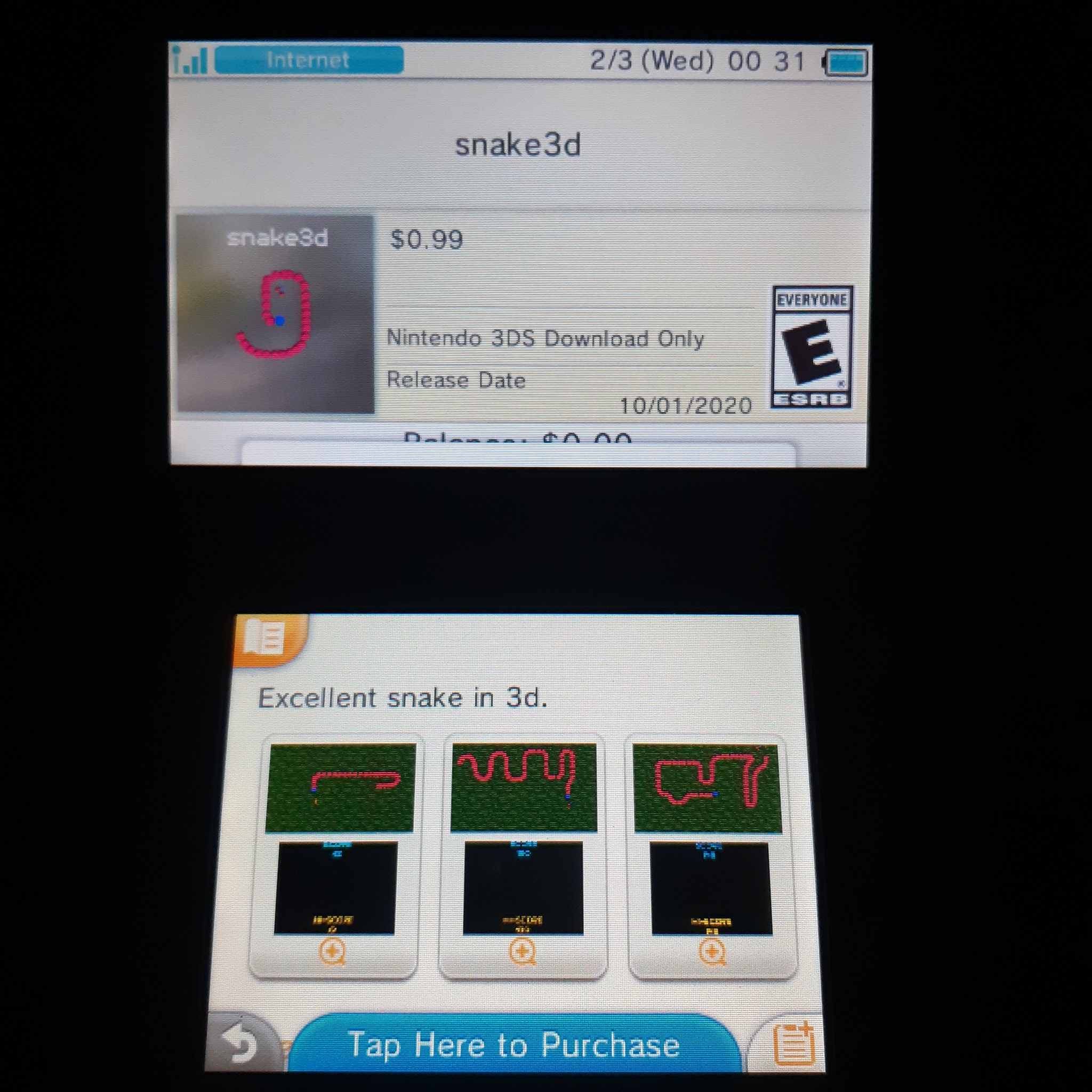 snake3d, Nintendo 3DS download software, Games